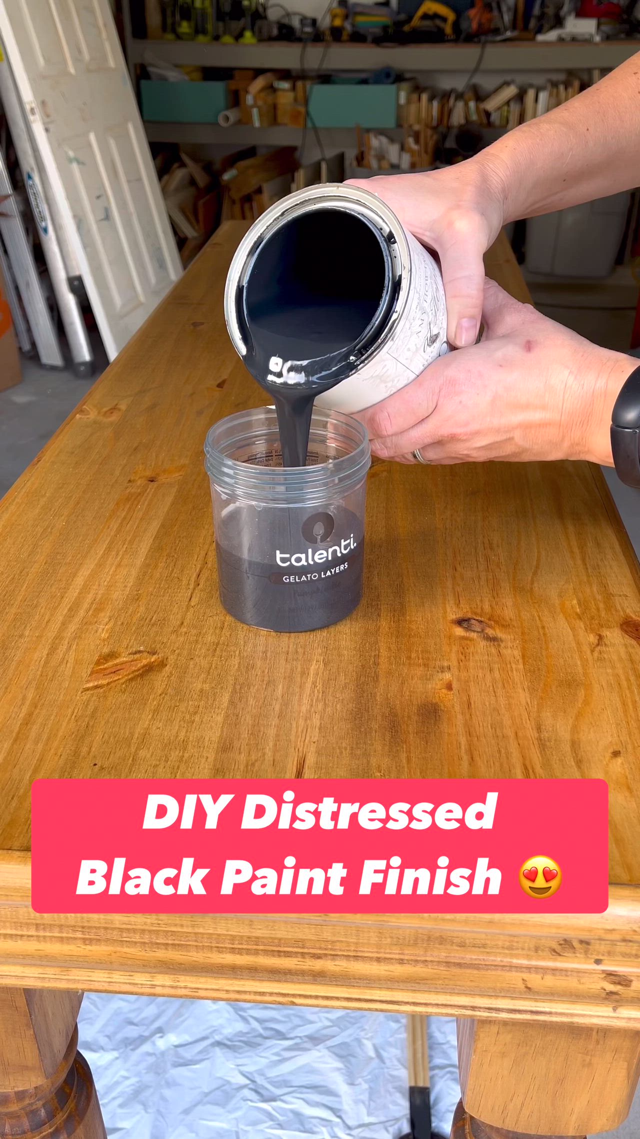 Get a beautiful Pottery Barn Black Paint Finish on unfinished or finished wood with the EASY steps & video for a distressed black paint look. DIY distressed black chalk paint. DIY Knock Off Pottery Barn Black Paint tutorial.