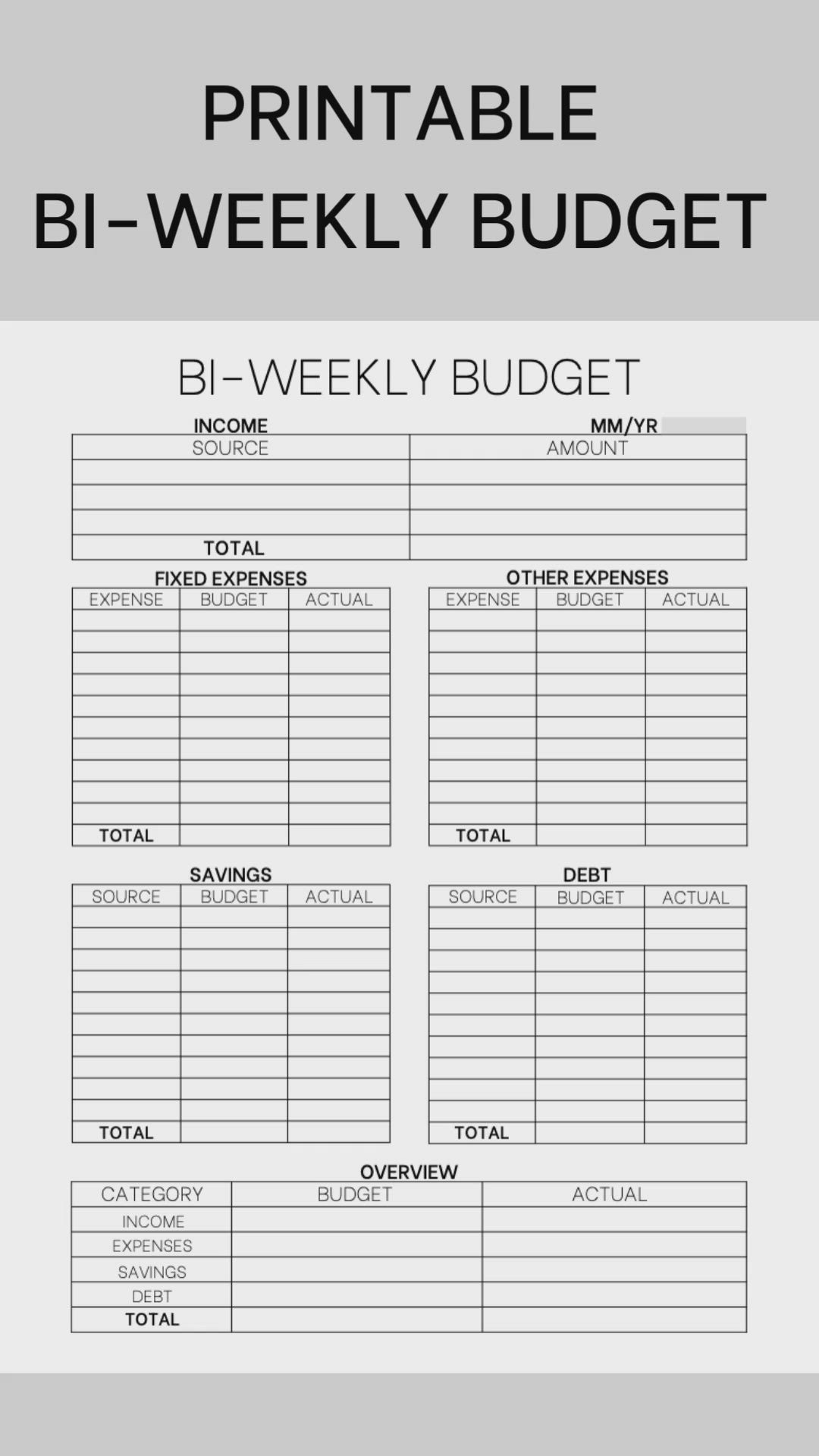 This may contain: the printable bi - weekly budget sheet is shown in black and white with text