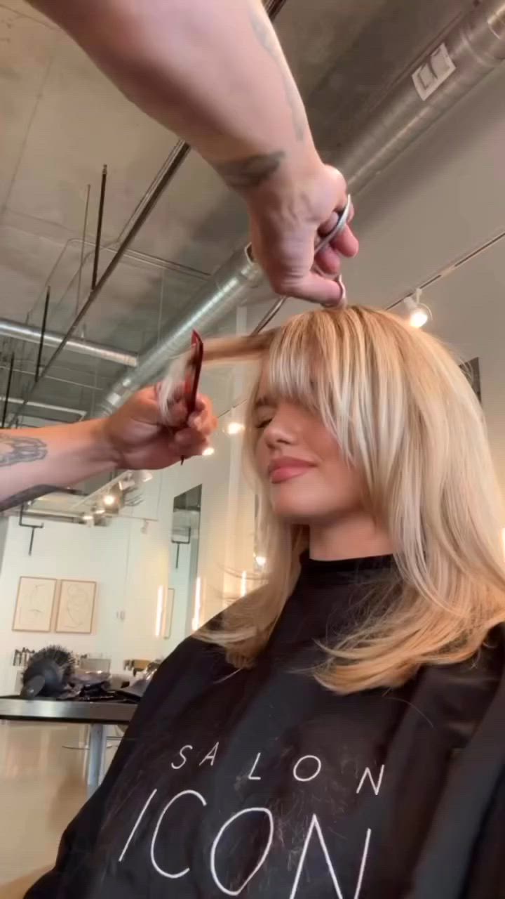 This contains: Women hair cutting tutorial