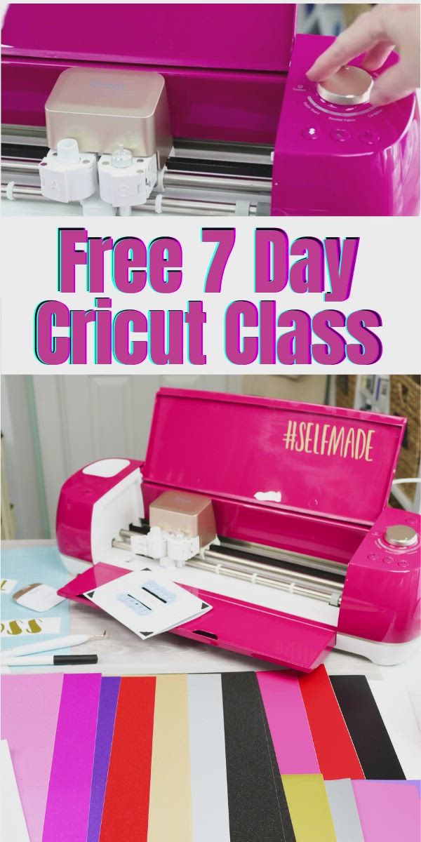 This may contain: a pink cricut class with the text free 7 day cricut class