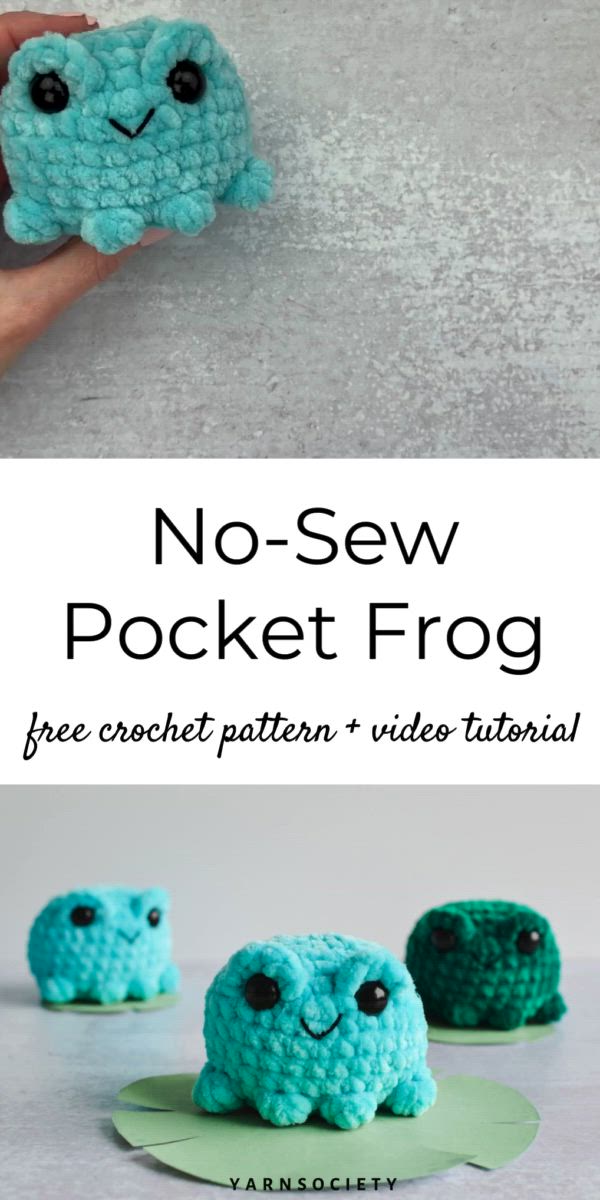 This may contain: crochet pattern for no - sew pocket frog