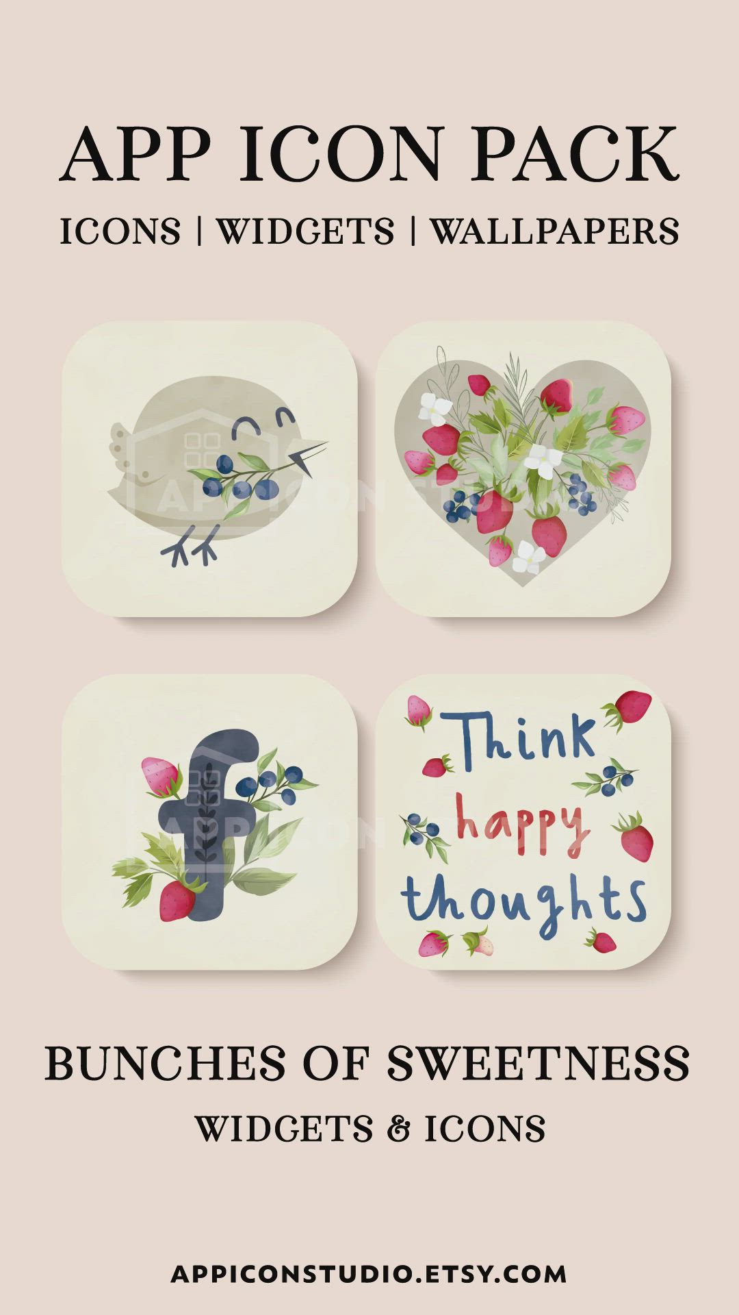 This may contain: the app icon pack includes four different stickers, one with flowers and two with hearts