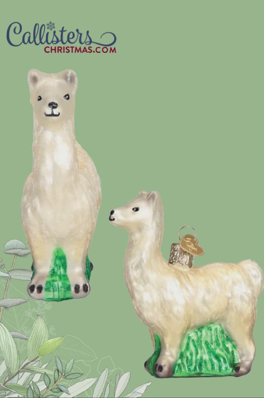 This contains: Glass Llama Christmas Ornament