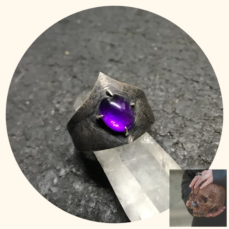 You want that 🔥 dark aesthetic? We got it, fam. Ancient Kings Series Witch’s Finger Rich Amethyst Ring In Sterling Silver Brutalist Futuristic Dark Cyberpunk Knight Medieval Norse for just $275.00 #norse #witch #brutalist #futuristic #wiccan #wicca #DarkFashion #odin #thor #goth