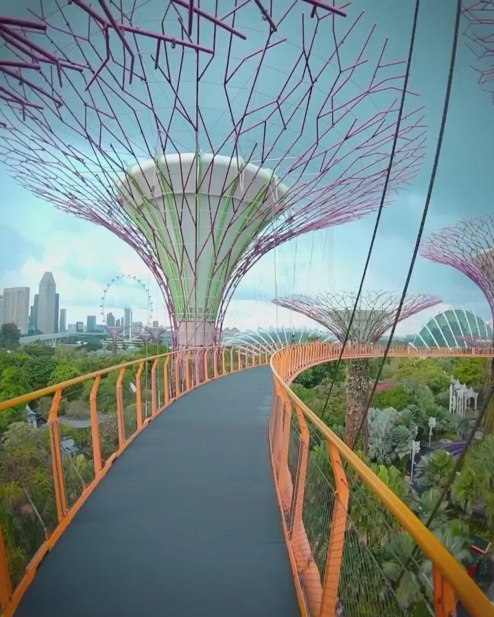 This may contain: an artistic view of the gardens by the bay