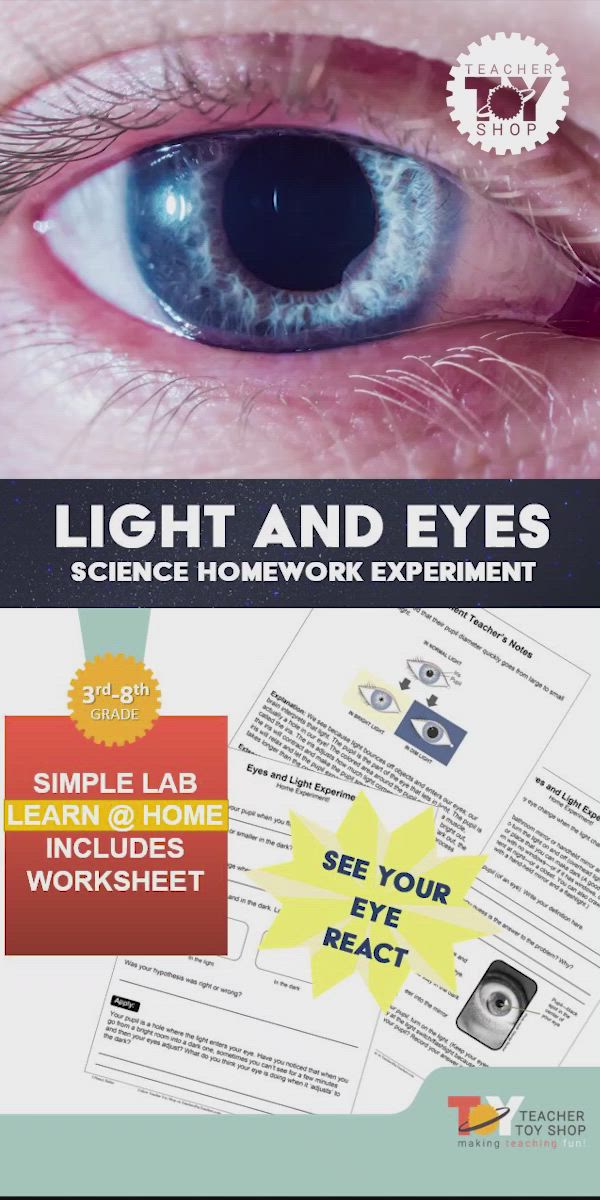 This may contain: an eye with the text light and eyes science homework experiment on it's side