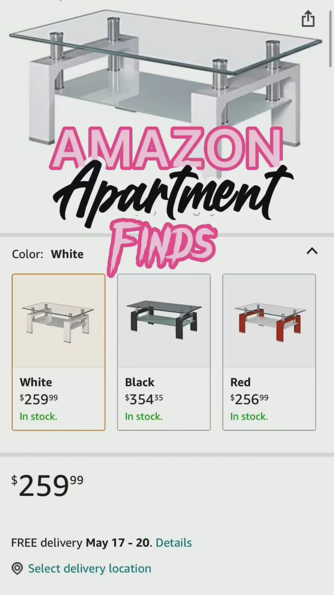 This may contain: an advertisement for the amazon furniture store with different items on it, including coffee table and end tables