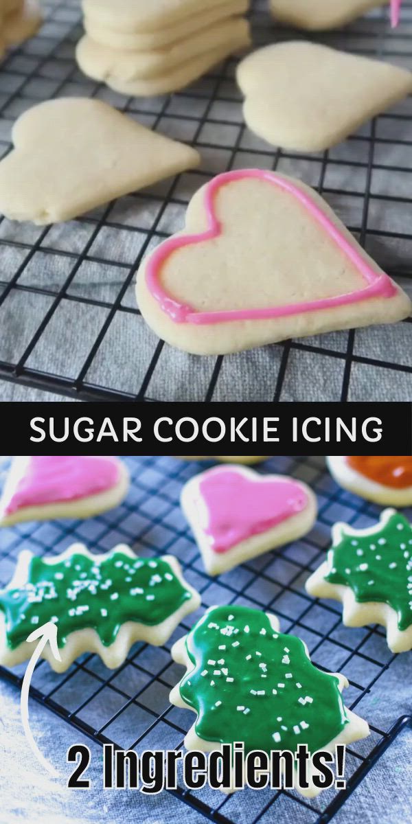 This may contain: the process of making sugar cookies is being made with icing and then decorated to look like christmas trees