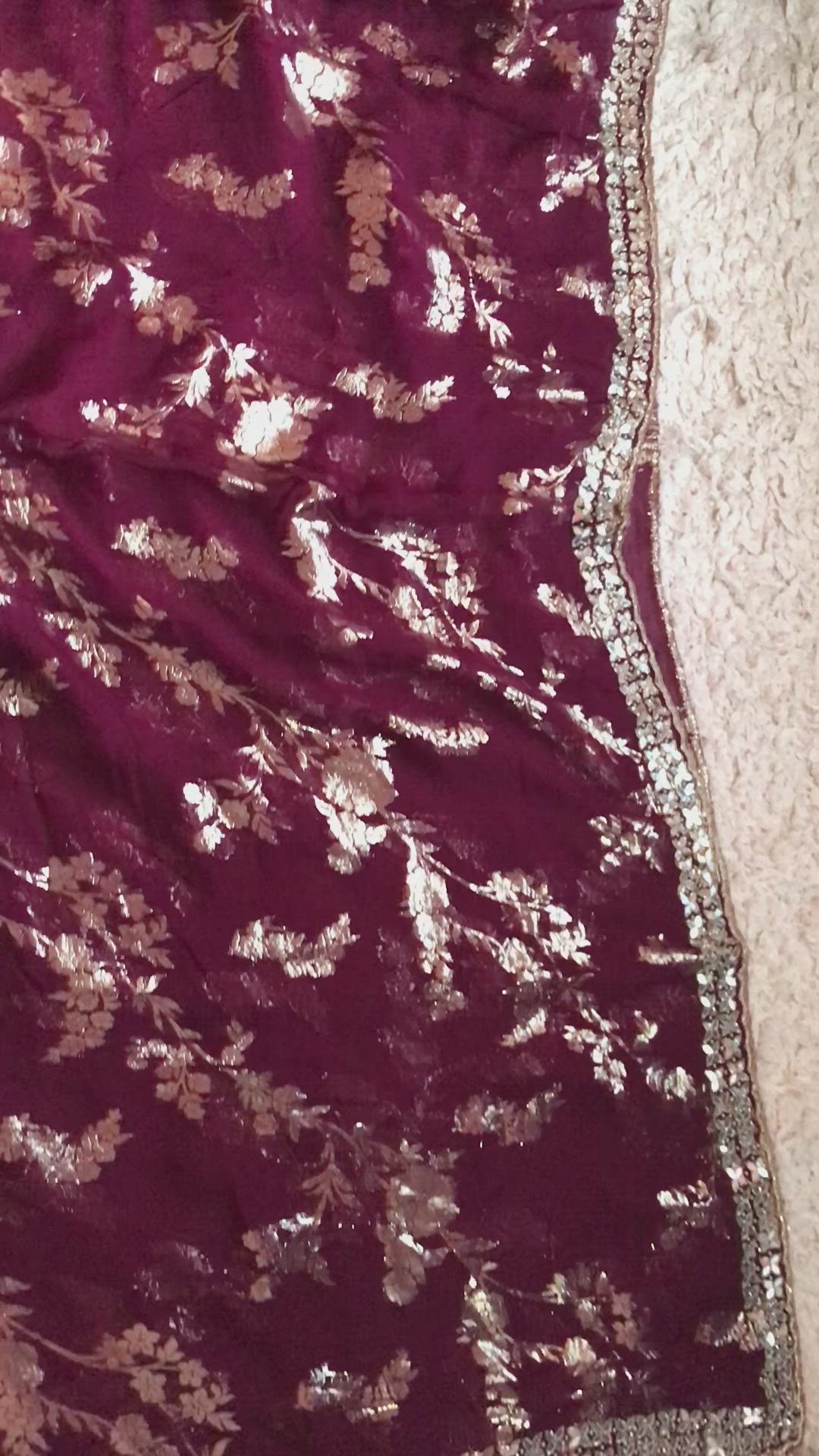 This contains an image of: Mirror Work Wine colour saree@Rs4500/-