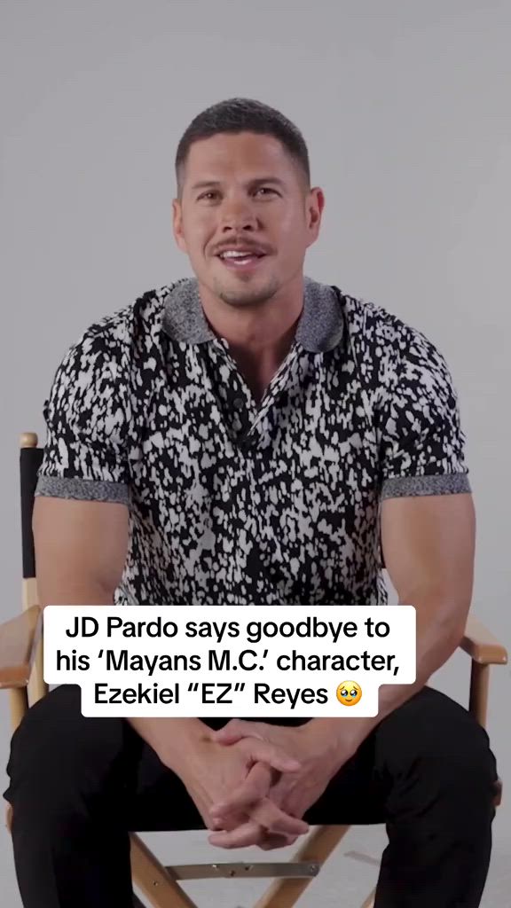 This may contain: a man sitting in a chair with his hand on his knees and the caption that reads, j d pardo says goodbye to his mayor m c character