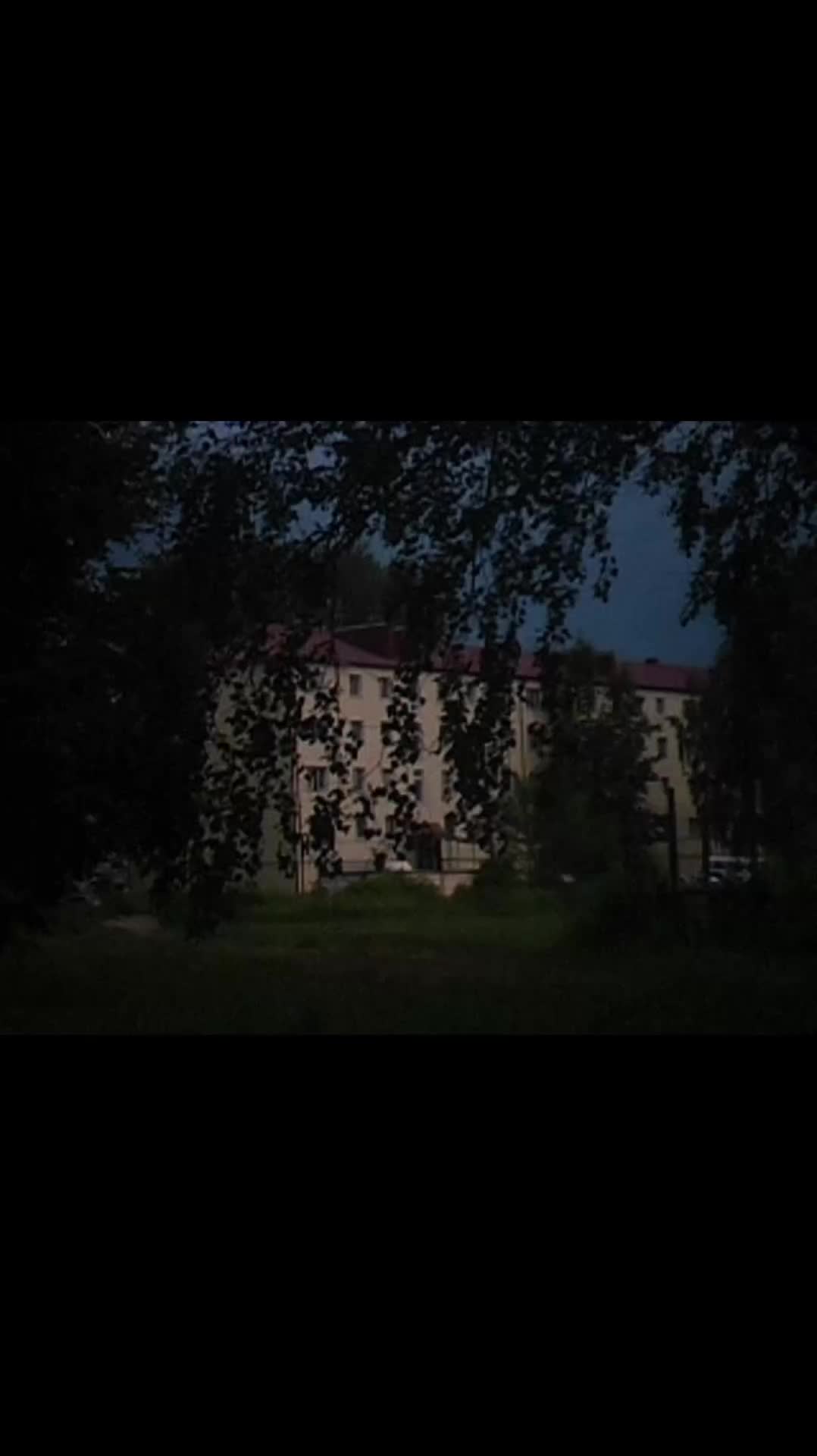 This may contain: an old building with vines growing on it at night