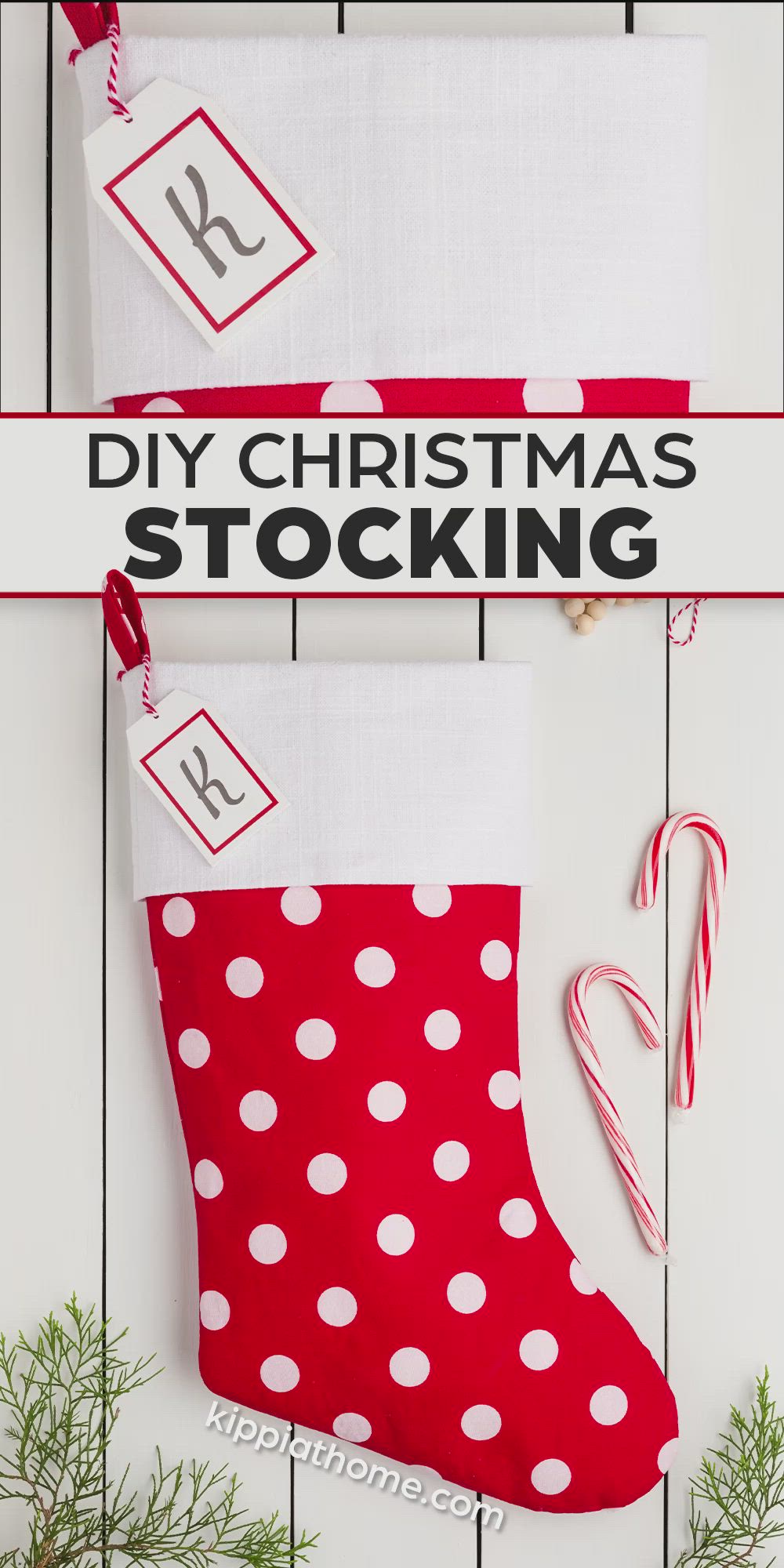 This contains: Christmas Stocking red with white polka dots and white cuff