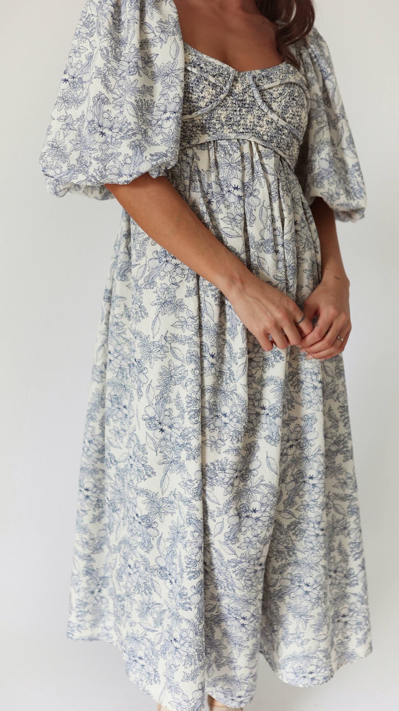 This contains: Gala Midi Dress // Blue Fruit Floral