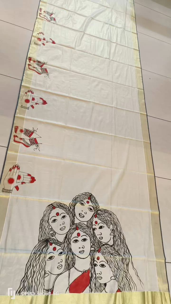 This may contain: an image of three women with long hair on a white table cloth hanging from the ceiling