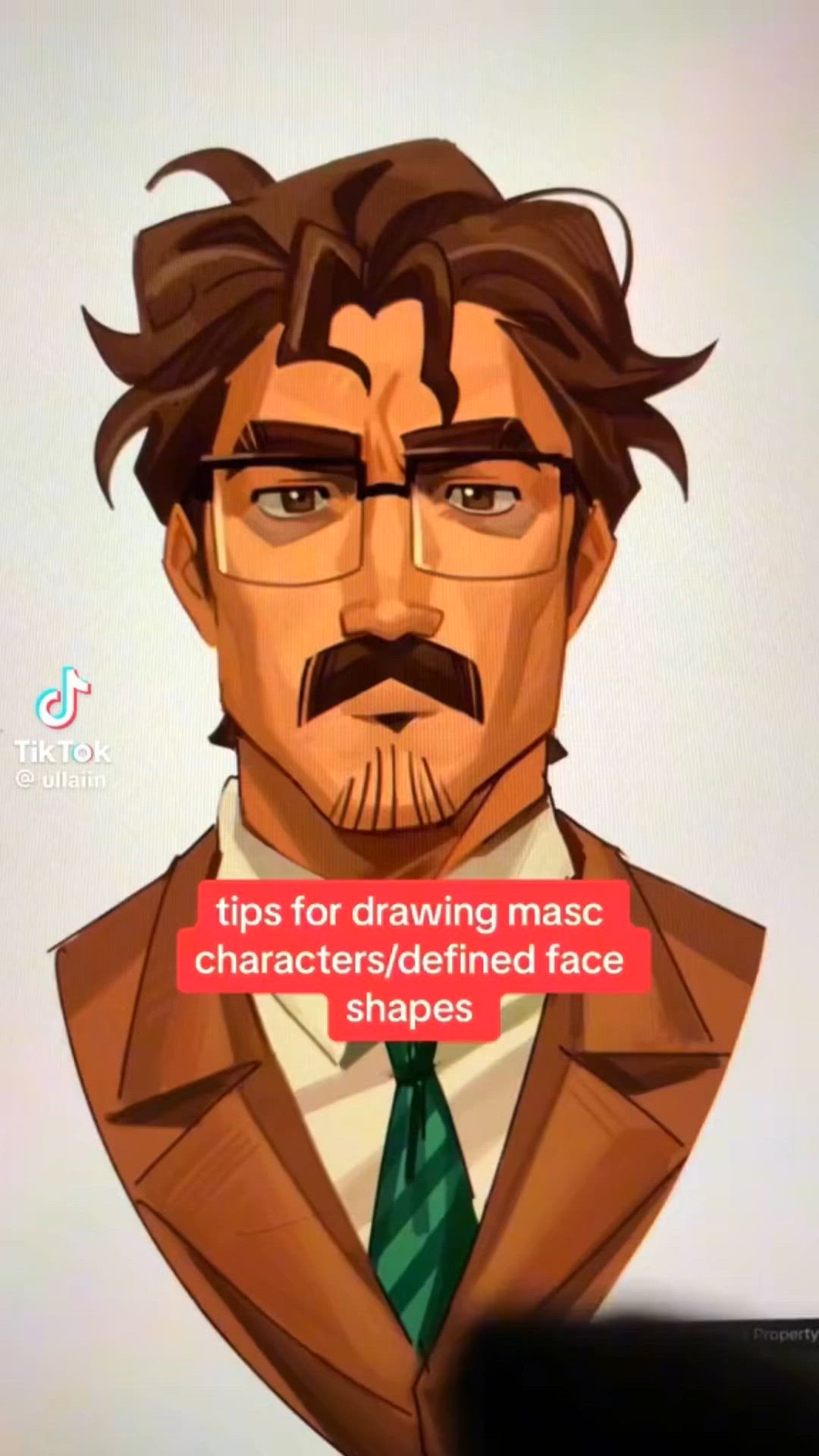 This may contain: an animated image of a man with glasses and a mustache that says tips for drawing nose characters / defined face shapes