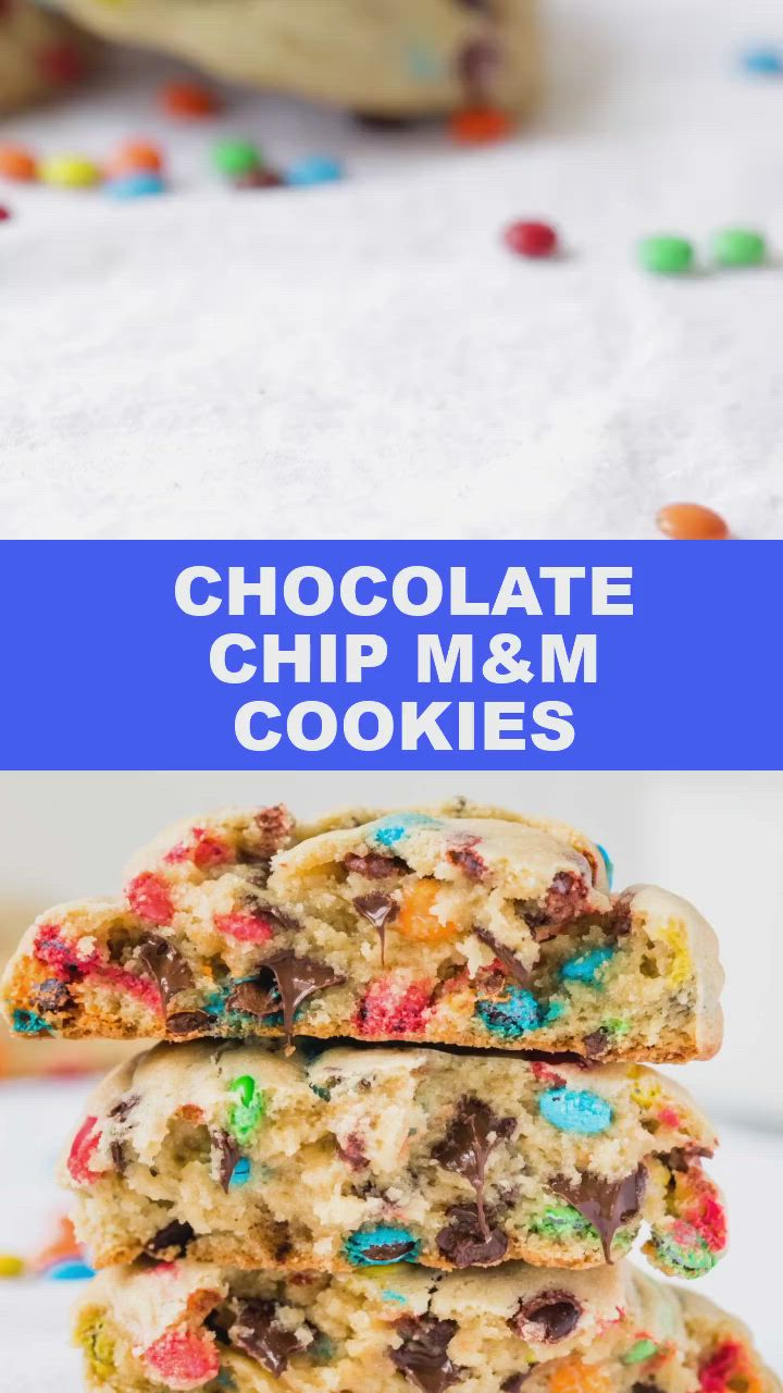 This contains: video making m&M cookies with chocolate chips