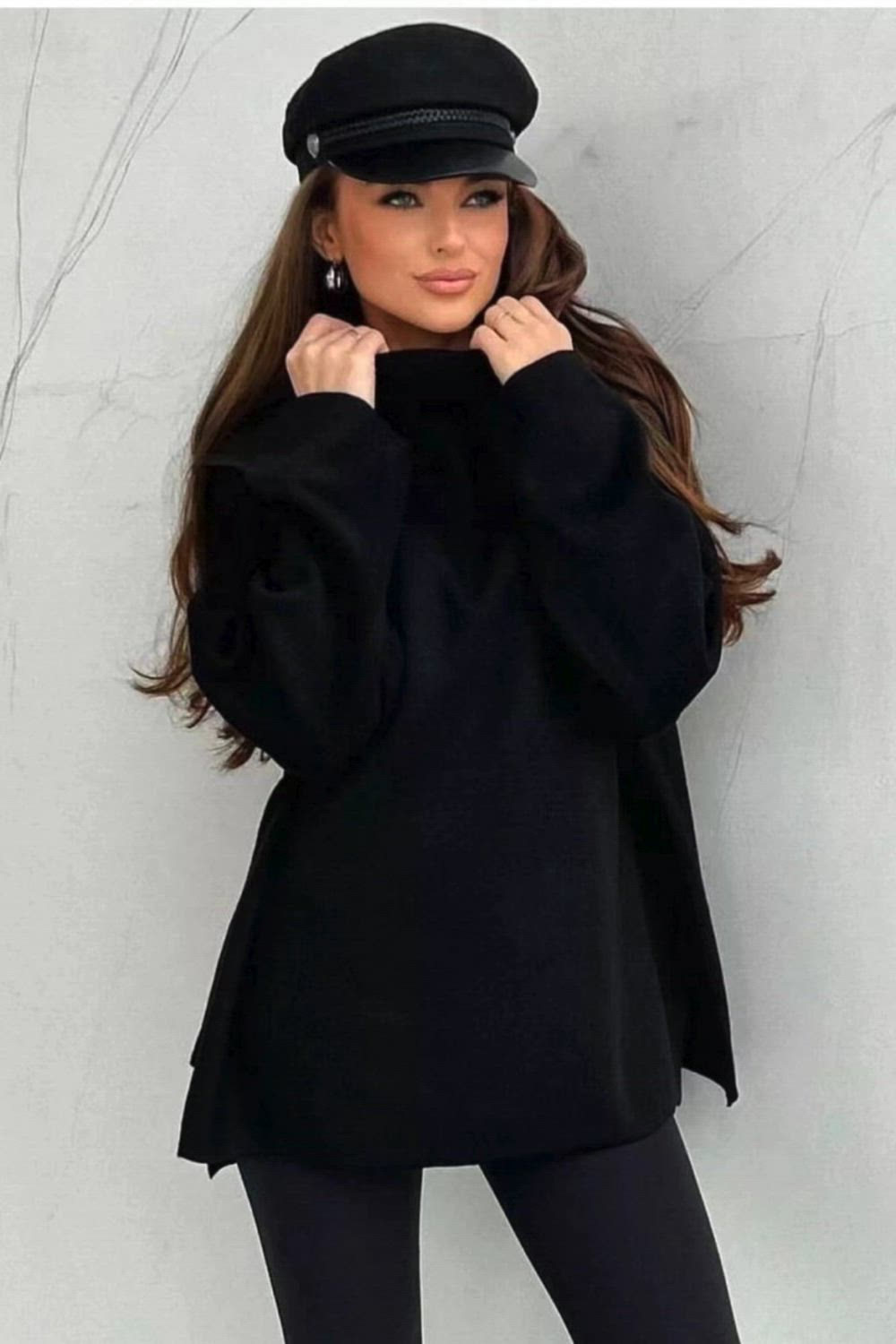 This contains: Stay warm and stylish this season in this basic women's jumper. This long-sleeve turtleneck sweater is crafted from a soft 100% knitted cotton fabric with a warm, comfortable fit. Perfect for pairing with jeans or leggings for a casual, cozy look.