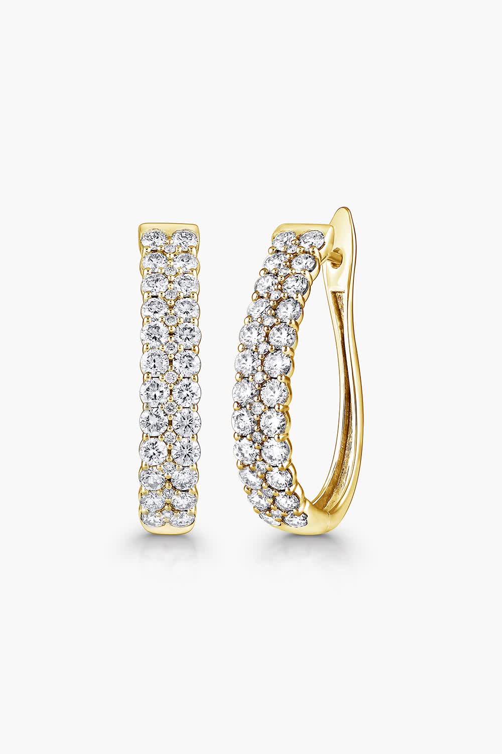 Double your diamond, double your fun! MiaDonna's Double Row Hinge Back Hoop Earrings featuring lab-grown diamonds in 0.50ctw, 1.0ctw, 2.0ctw, and 3.0ctw sizes. At any size, these elegant hoops showcase two rows of sparkling diamonds, creating a striking visual impact that shines from every angle. Available in 14K White, Yellow, or Rose Gold, these double-row hoops are a versatile and timeless addition to your jewelry collection.