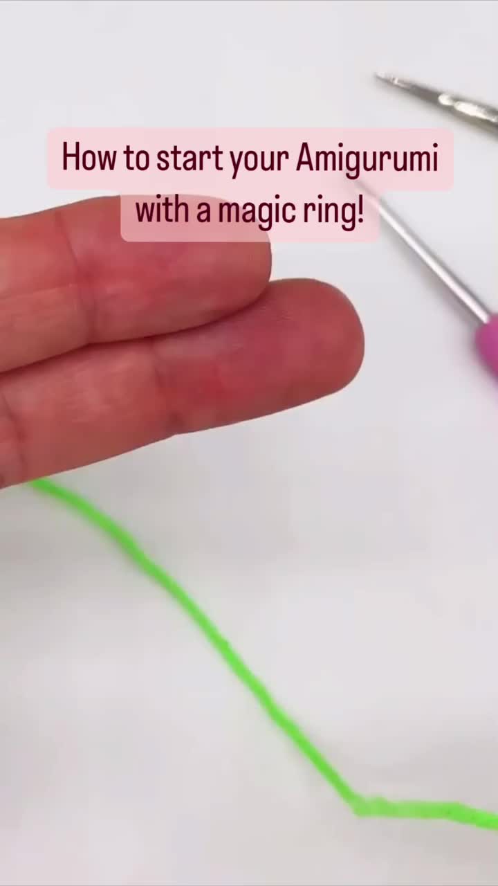 This may contain: someone is doing something with yarn on their thumbnails and the text reads, how to start your amigurmi with a magic ring