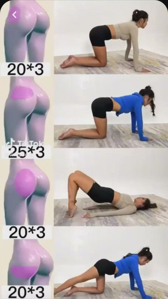 This may contain: the woman is doing yoga poses on her stomach and knees, in four different positions