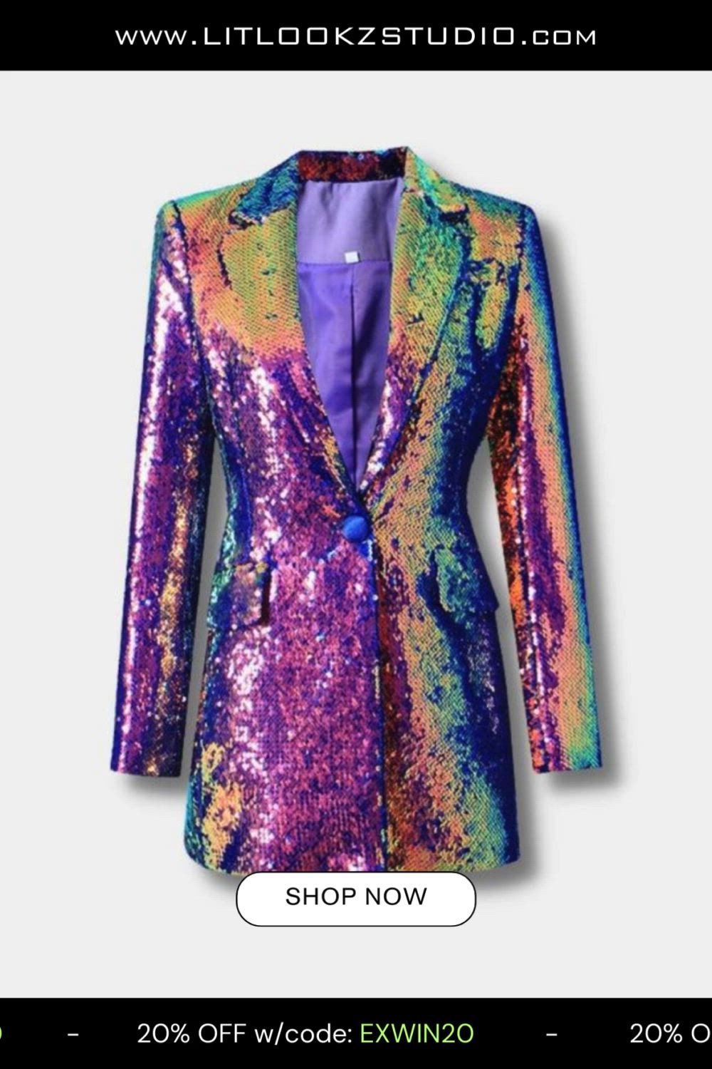 This contains an image of: PREMIUM SEQUIN LONG BLAZER