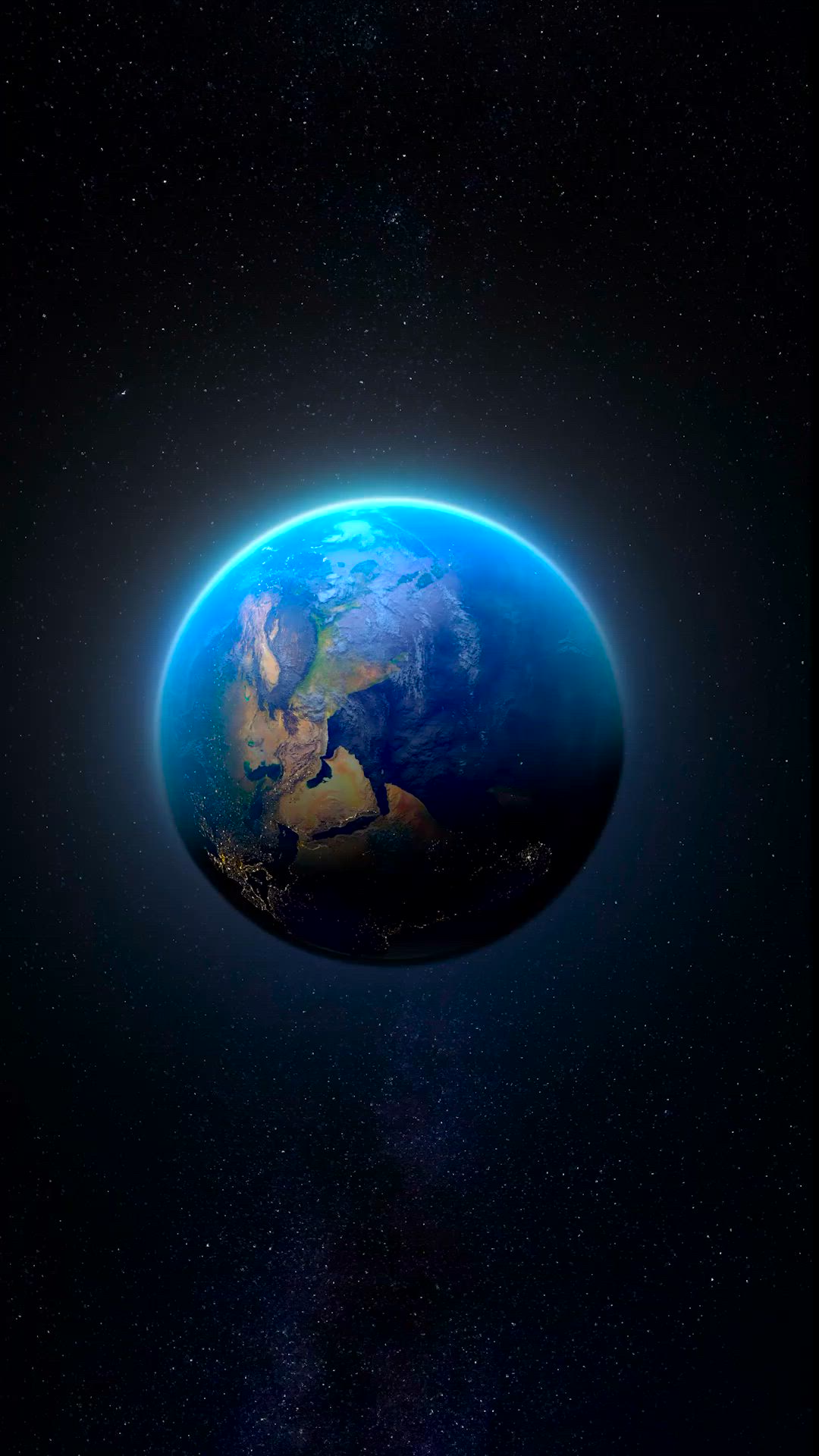 This may contain: an image of the earth from space with stars in the background and blue hues