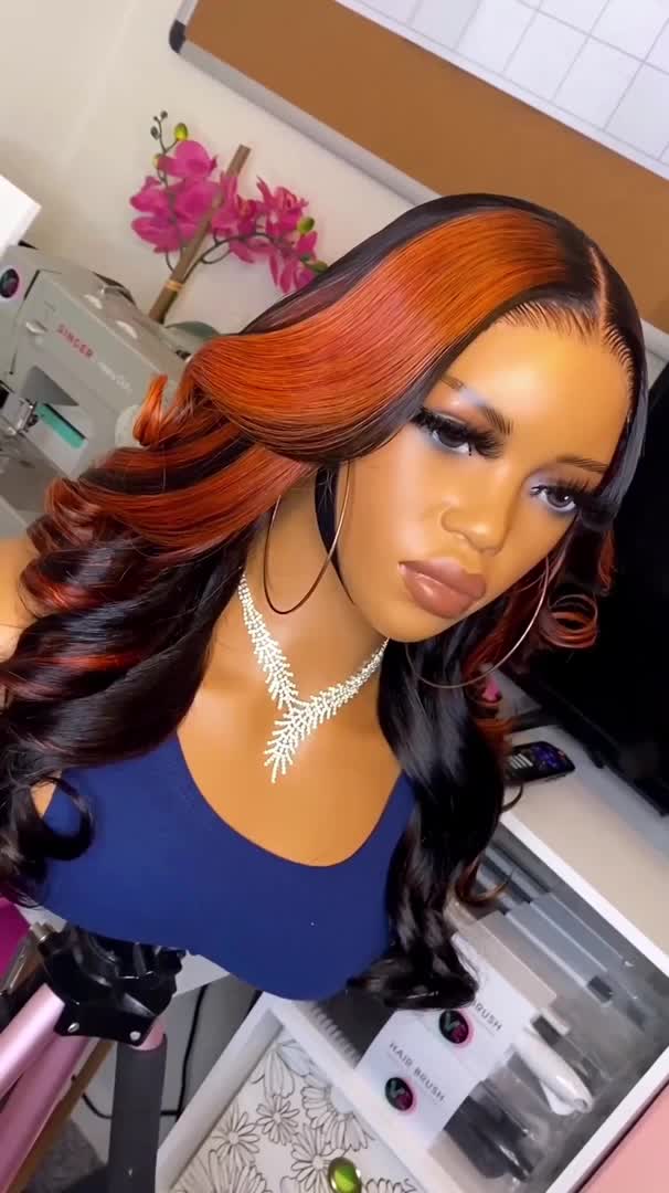 High quality 100%  Human Hair BAISI Ginger Highlight Wavy Wig Length 22 inches, Density 200%.Free Shipping via DHL, 2-3 Days Delivery Time!wig shop near me