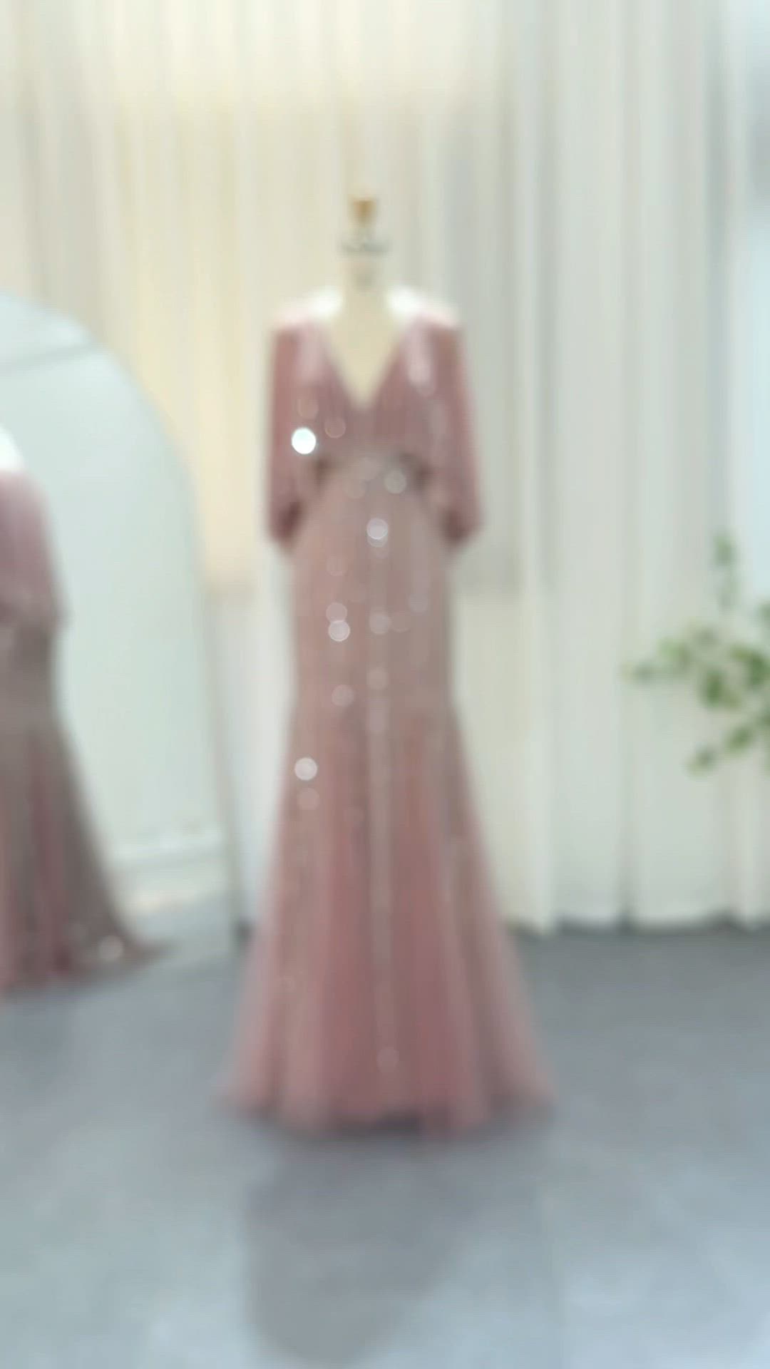 This contains an image of: Dreamy Vow Luxury Pink Mermaid Dubai Evening Dresses with Cape SS284