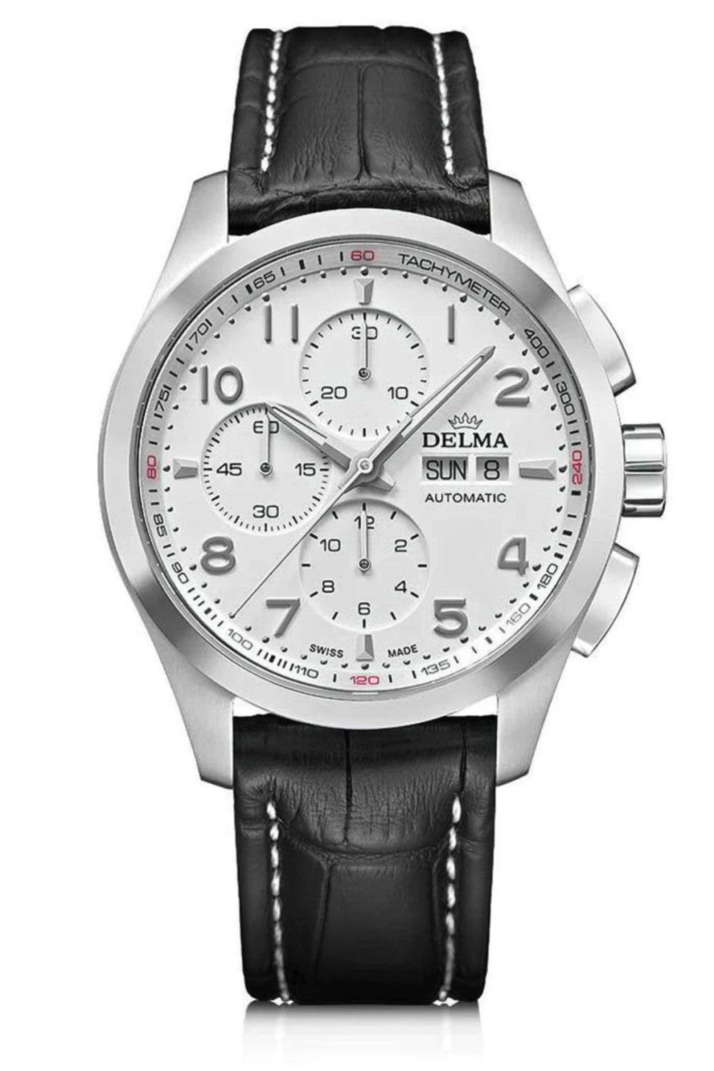 This contains: white dial delma watch