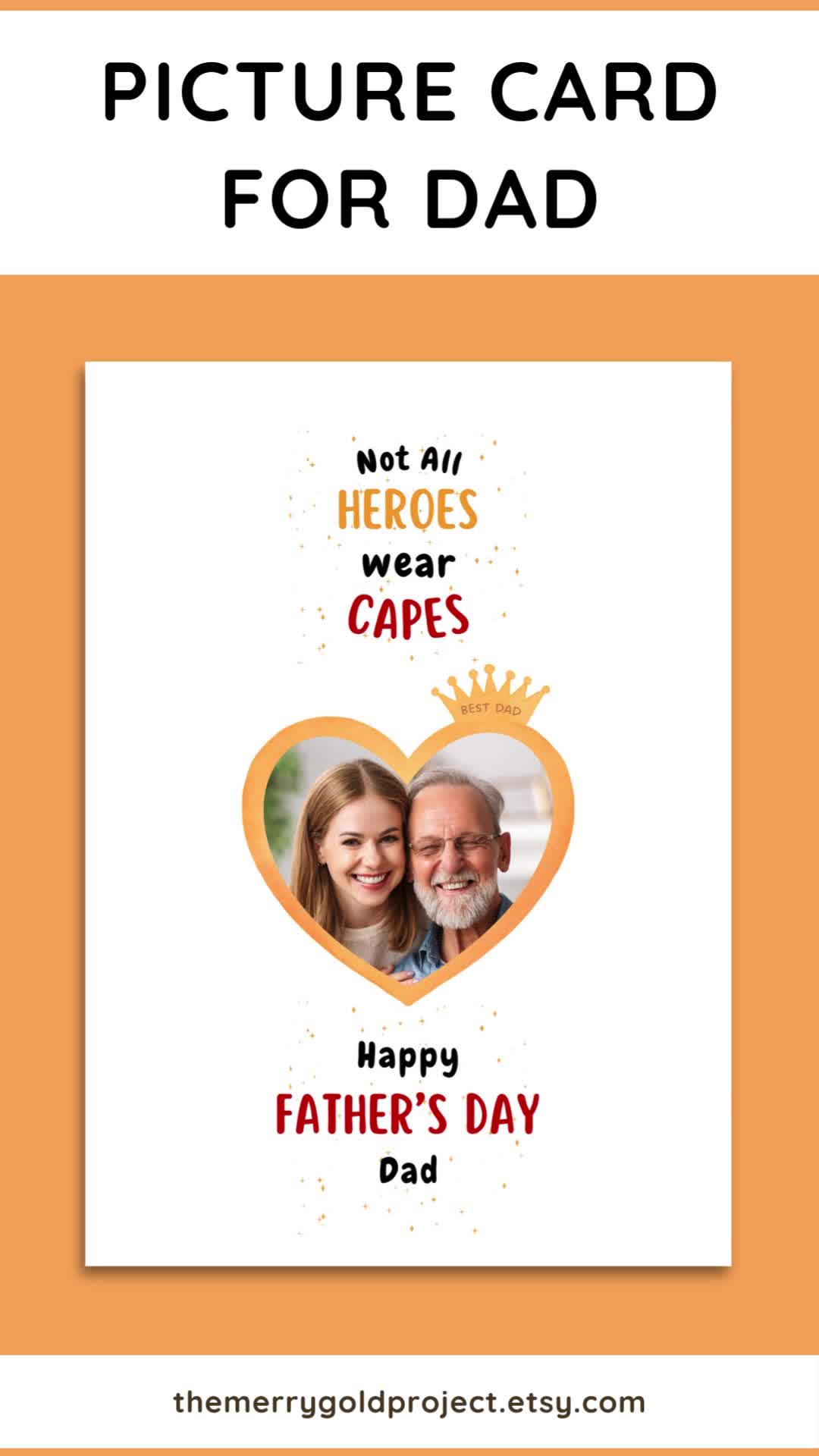 This may contain: father's day card for dad with an image of a heart and crown on it