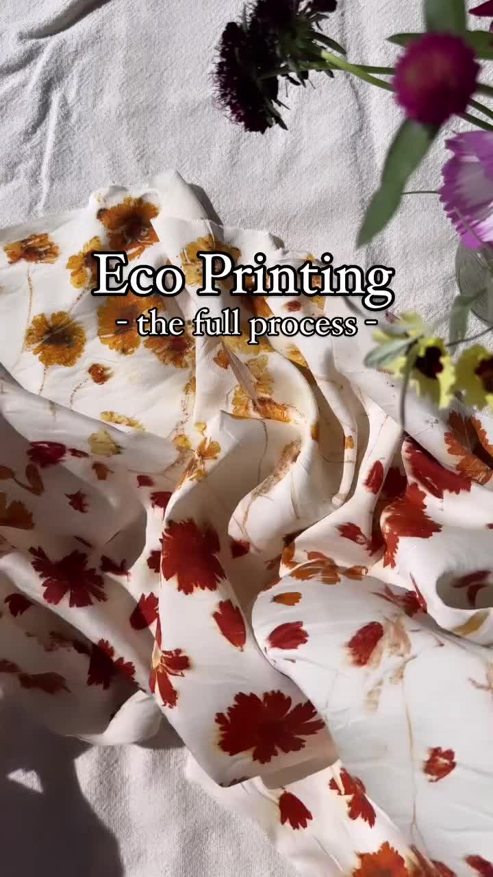 This may contain: two hands holding onto a white plate with flowers on it and the words eco printing - the full process