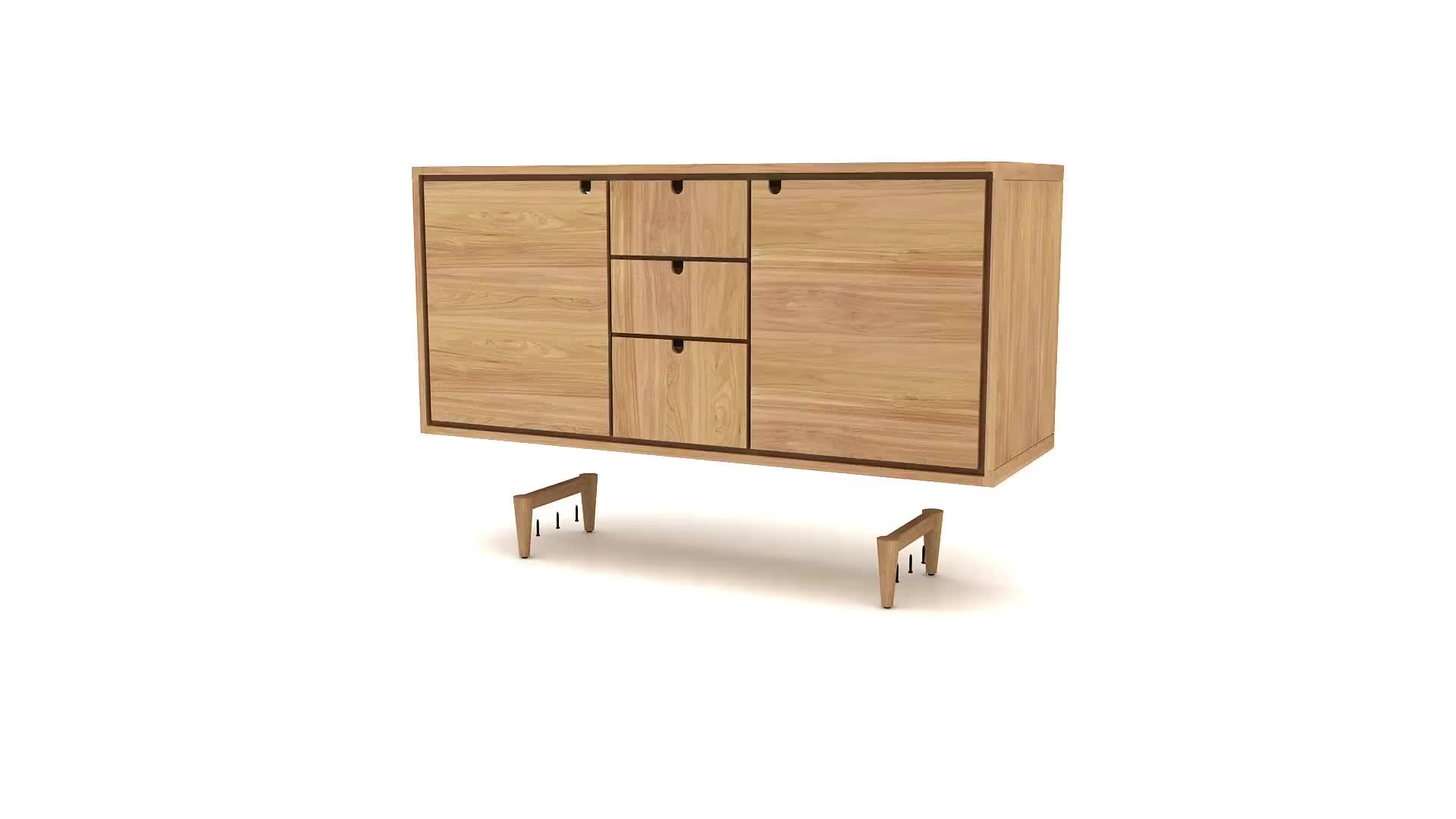 The Jonak solid teak bathroom vanity cabinet features a Scandinavian aesthetic and a sleek functional style. Generous in size, it is designed to receive two sinks ... and can store everything in the bathroom: Its large compartments and drawers accommodate towels, bathing products, etc. Its drawers can host accessories and beauty products that you never know where to put away. The Nordic spirit of the double sink has genuine appeal! W57 x D20 x H31 in | Weight 134lbs W145 x D50 x H80 cm | Weight 