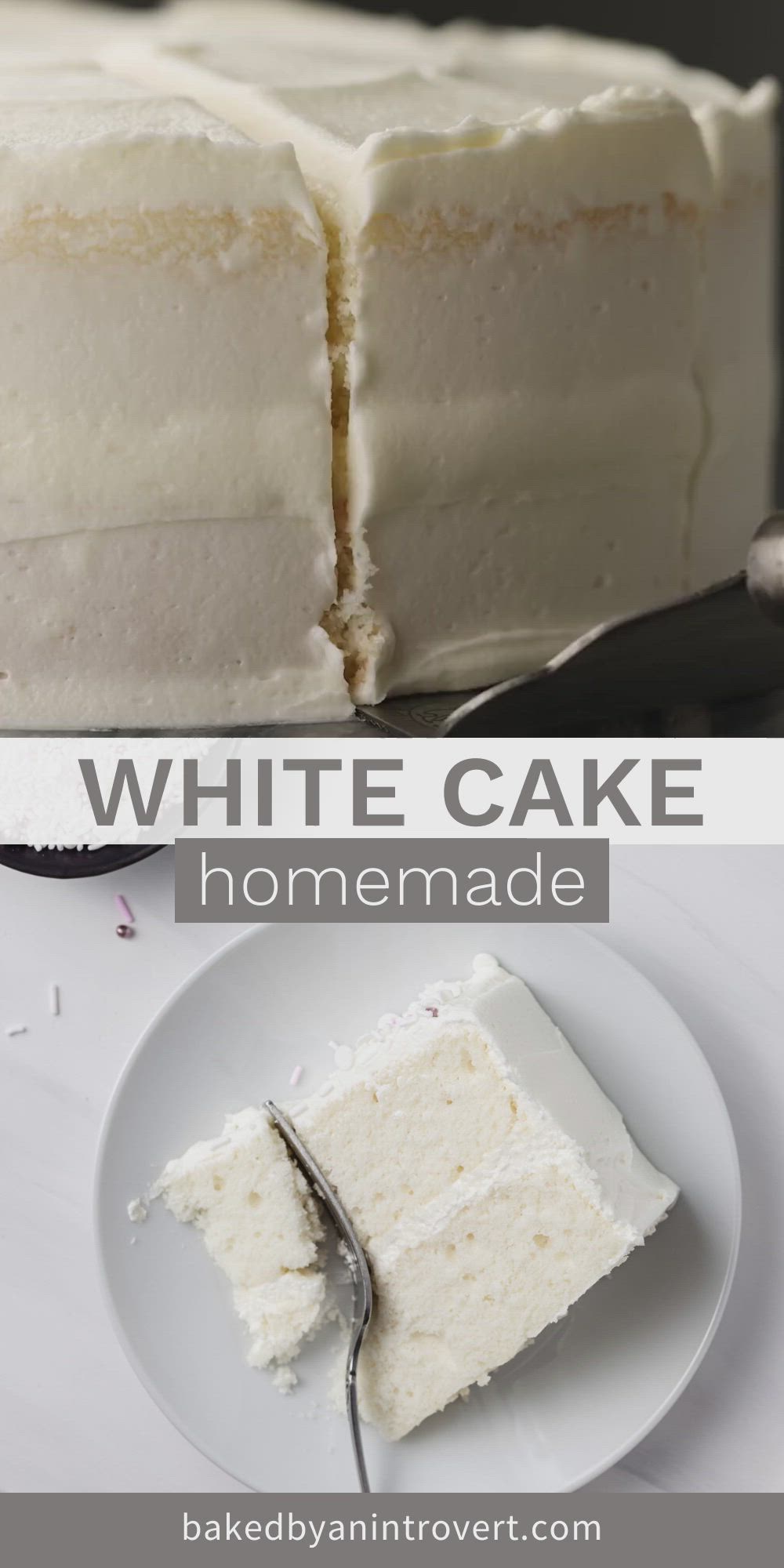 This may contain: a white cake sitting on top of a plate