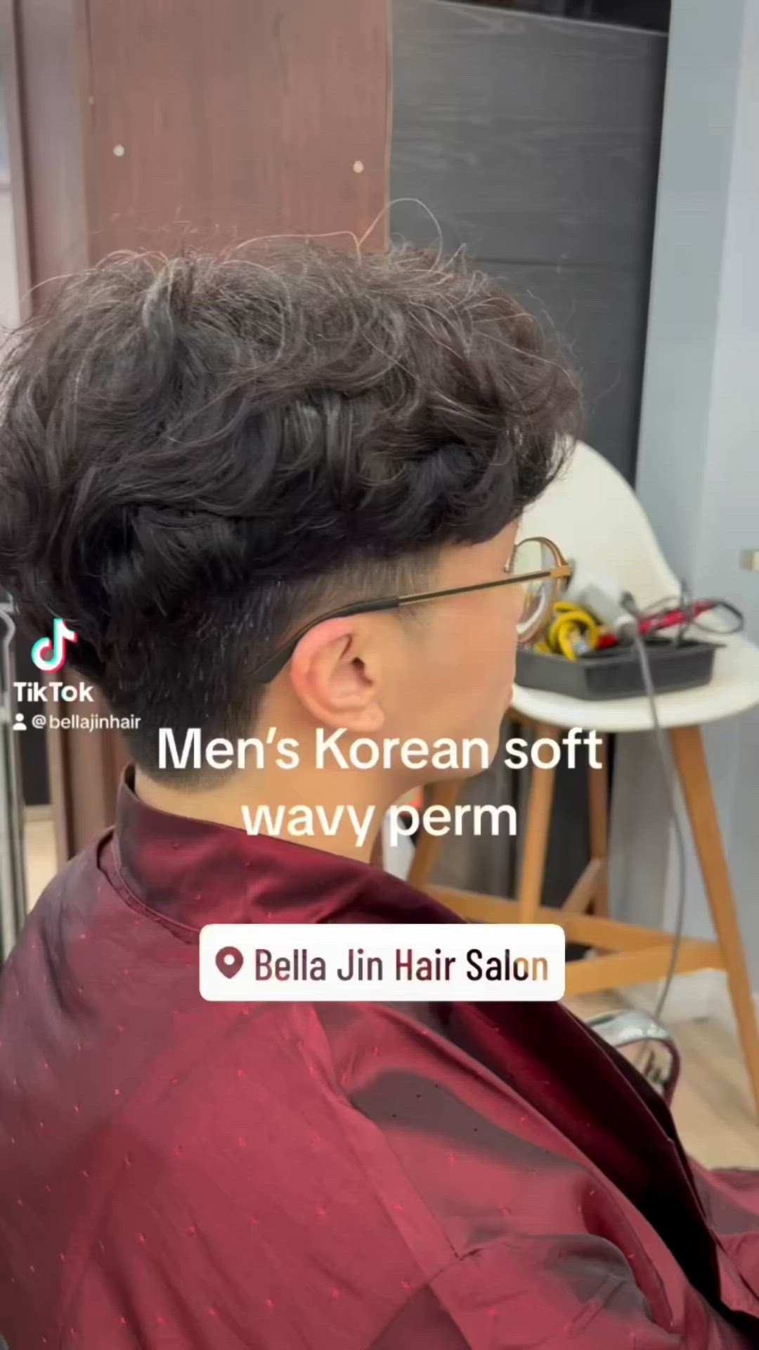 This contains an image of: K - beauty hair care Bella Jin hair salon Toronto / men’s Korean soft wavy perm