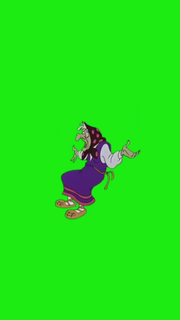 This may contain: a cartoon character is flying through the air on a skateboard, green screen background