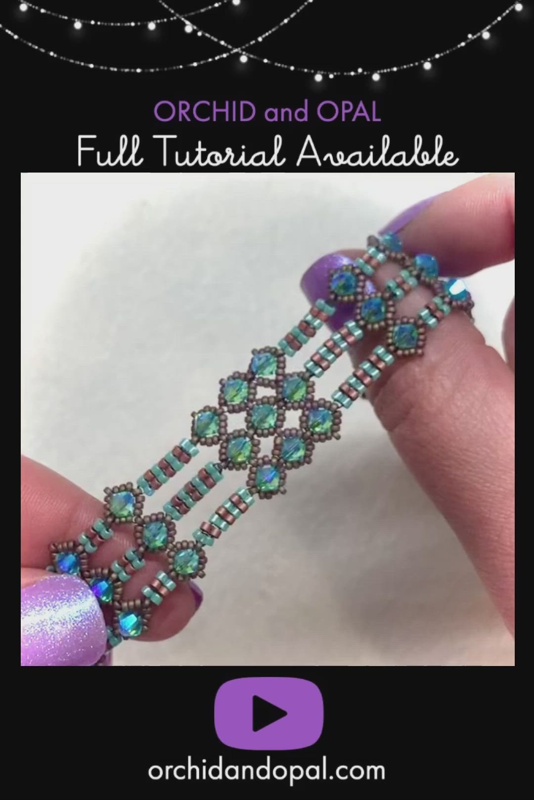 This may contain: an image of a bracelet with beads on it and the words, orchid and op