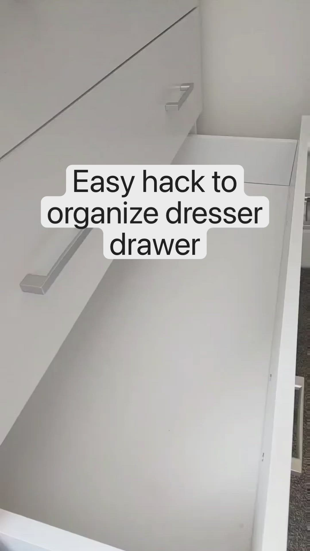 This may contain: an image of a drawer with the words easy hack to organize dresser drawers on it