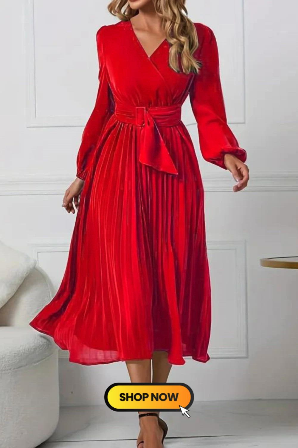 The Women's Plus Solid Lantern Sleeve Formal Dress boasts a captivating surplice neck and pleated details, creating an enchanting evening look. With the added touch of a stylish belt, this dress accentuates curves and delivers a perfect blend of sophistication and allure for formal occasions.