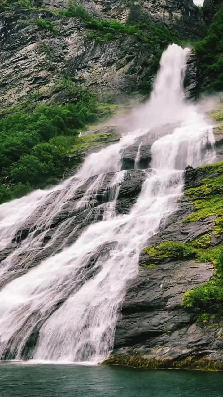 This may contain: a large waterfall with lots of water coming out of it