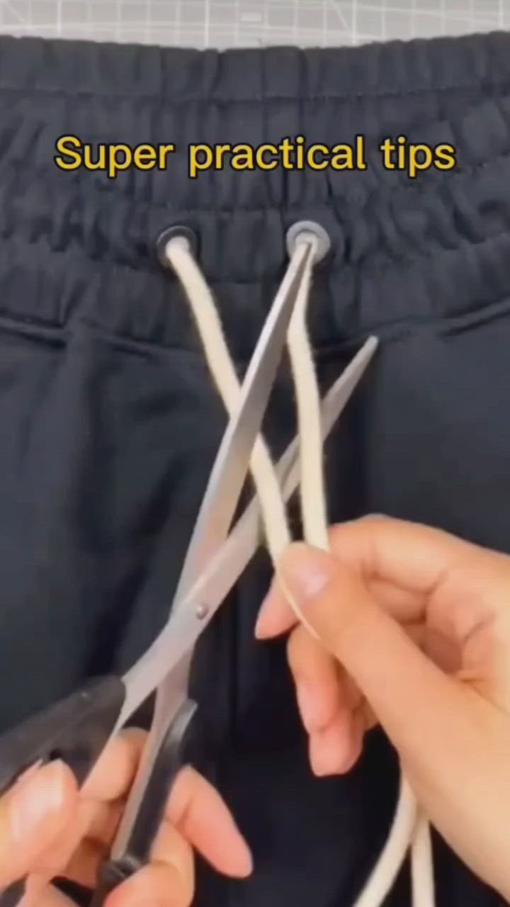 This may contain: someone is holding scissors in their pants with the words super practical tips on it and there are no strings attached to them