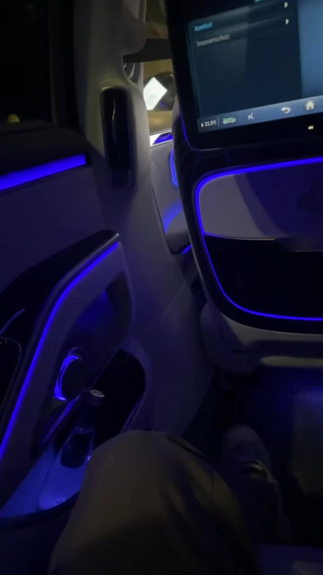 This may contain: the interior of an airplane with blue lights and electronic gadgets on it's dash boards