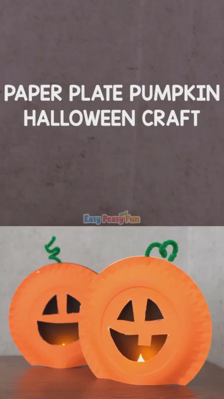 This may contain: two paper plates with pumpkin faces on them