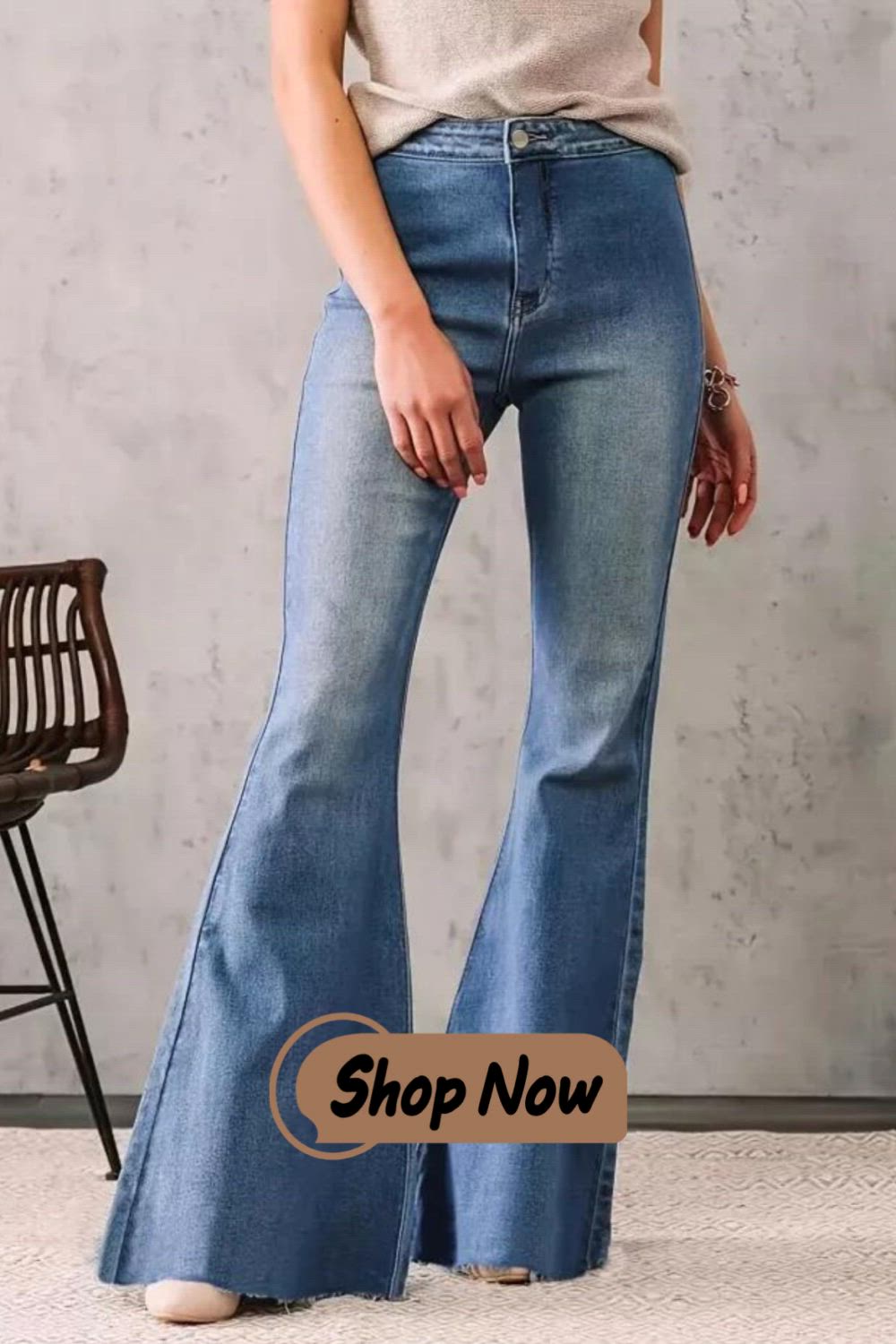 Women's High Waist Slim Fit Flare Leg Pants, Retro Solid Flared Jeans, Stretch Denim Pants