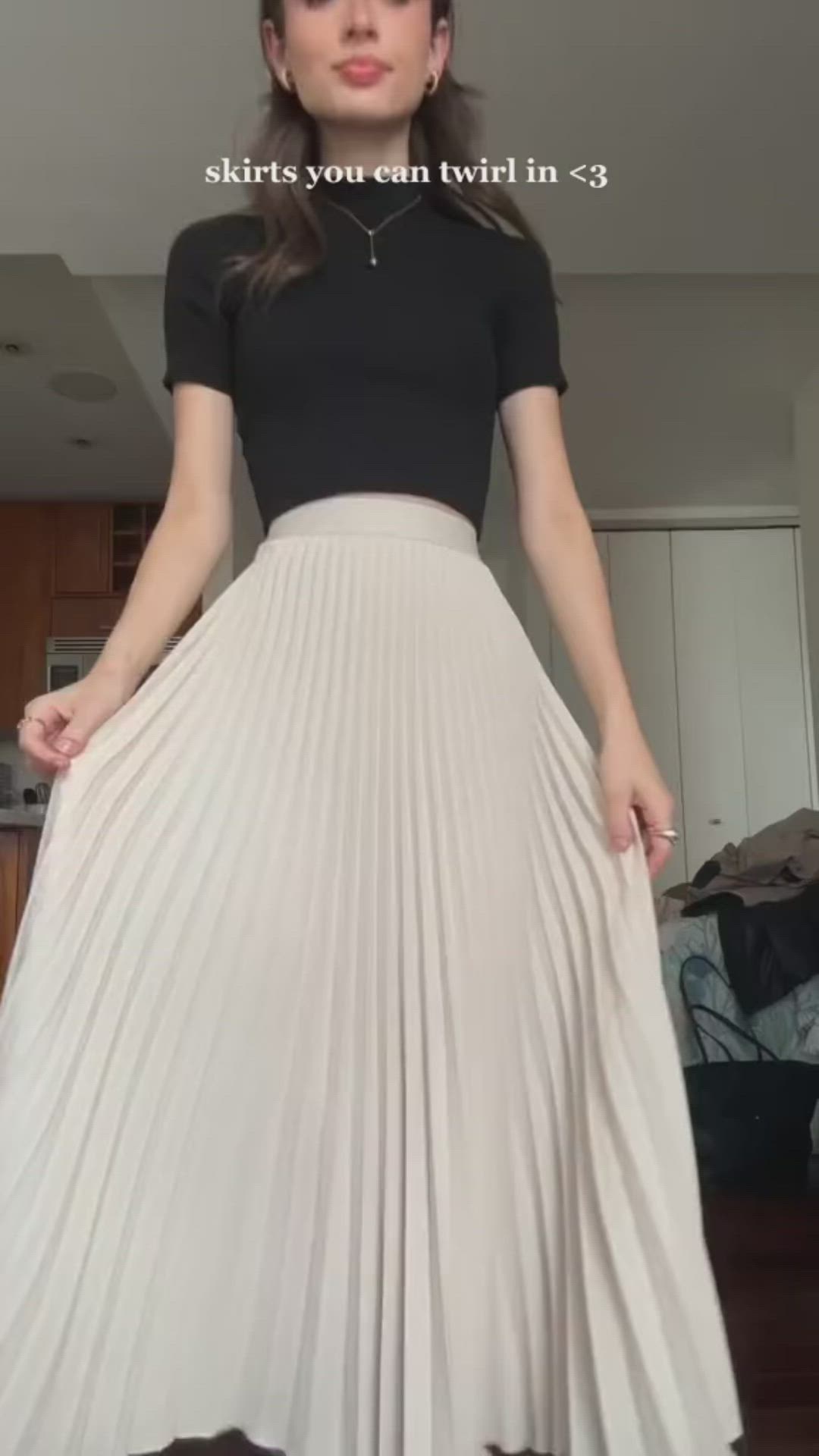 This contains an image of: Spring outfit ideas long skirt