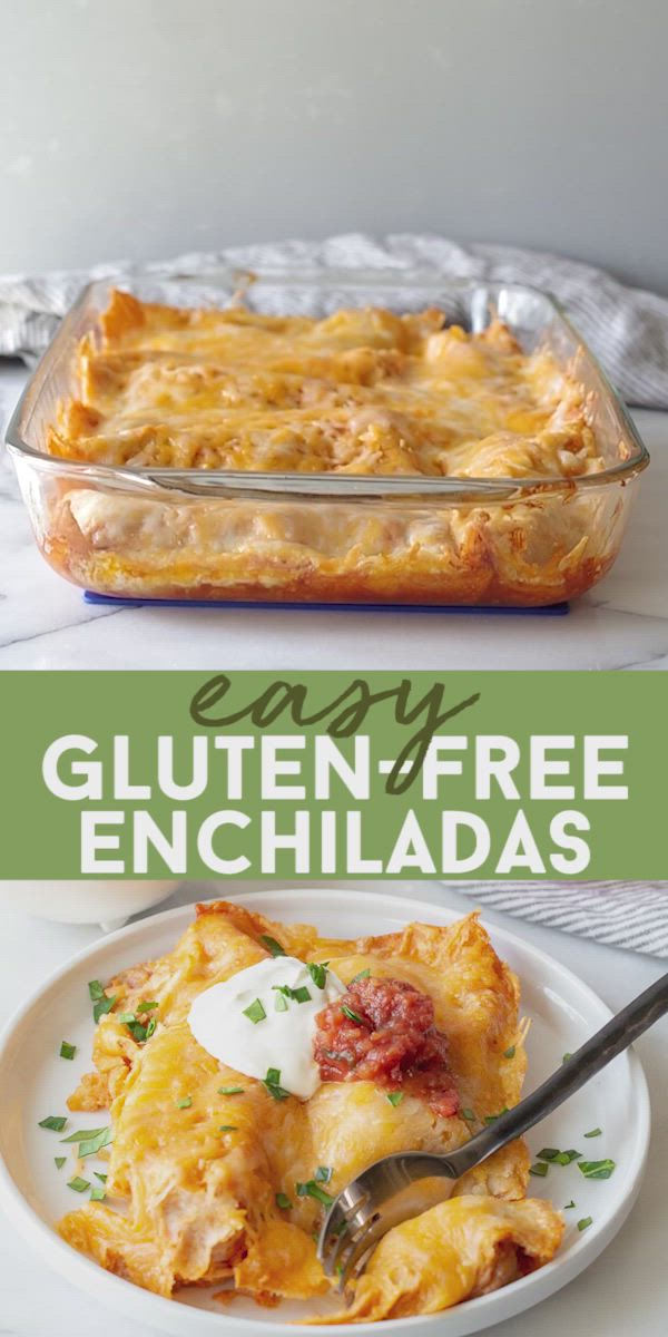 This may contain: an enchiladas dish is shown with the text easy gluten - free enchiladas