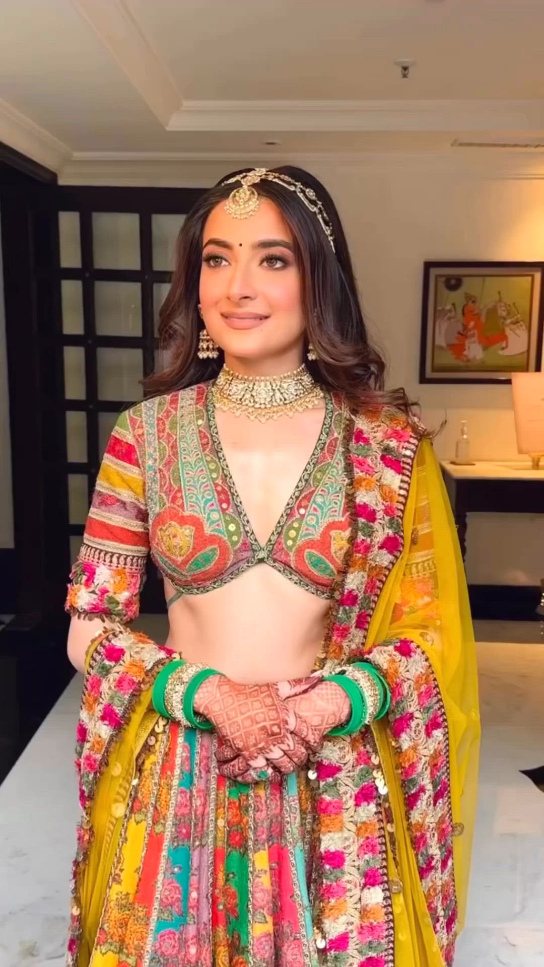 This contains an image of: Sabyasachi Lehenga for Mehndi