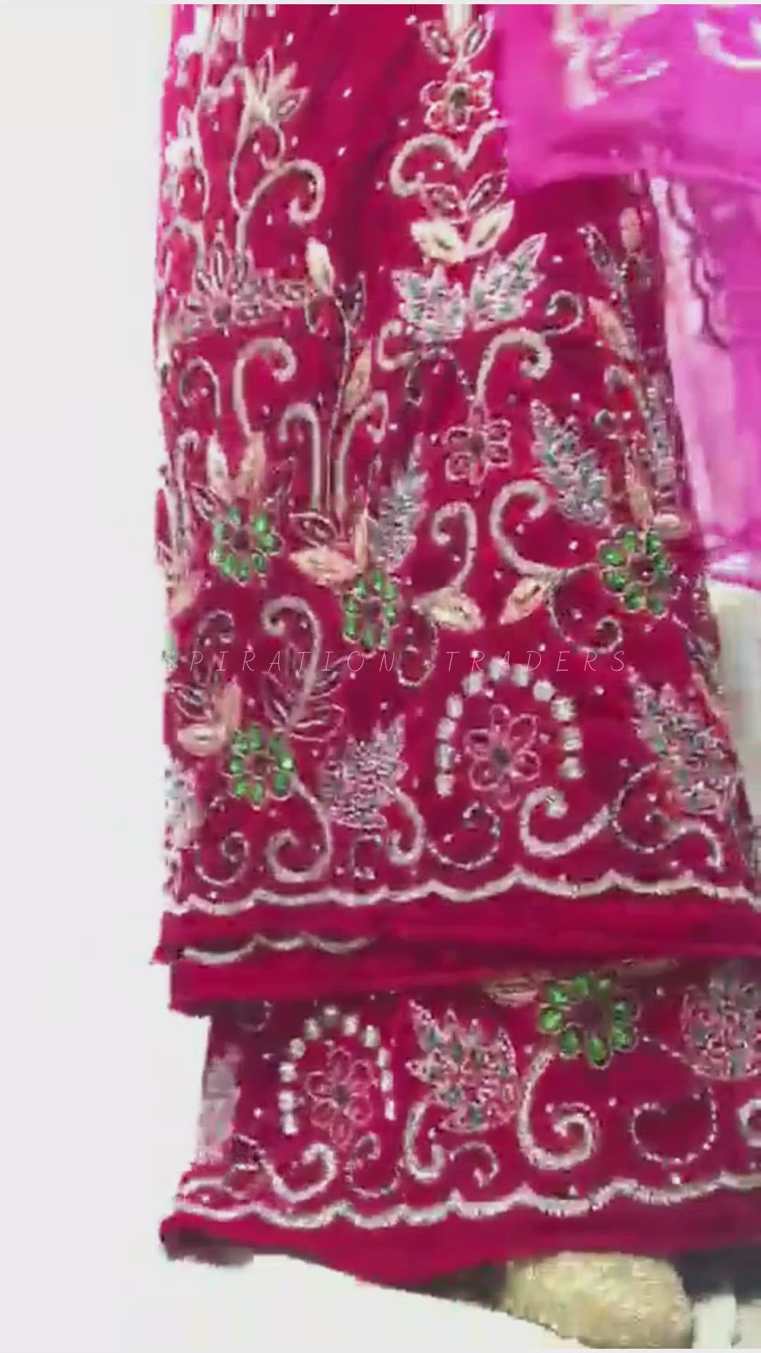 This contains an image of: FUSHIA PINK High grade Velvet Heavy Beaded George Wrapper with Net Blouse - VG020