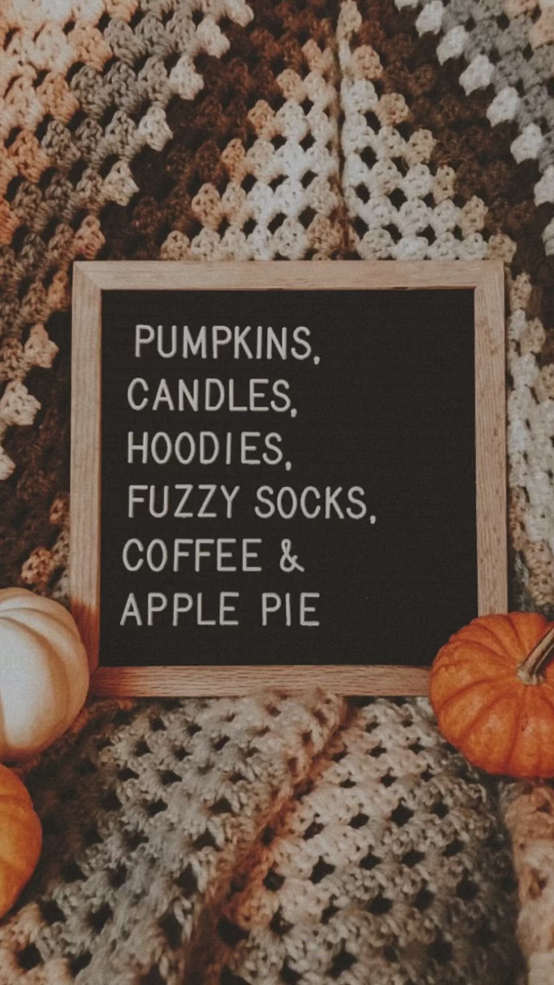 This may contain: pumpkins, candles, hoddles, fuzzy socks, coffee and apple pie