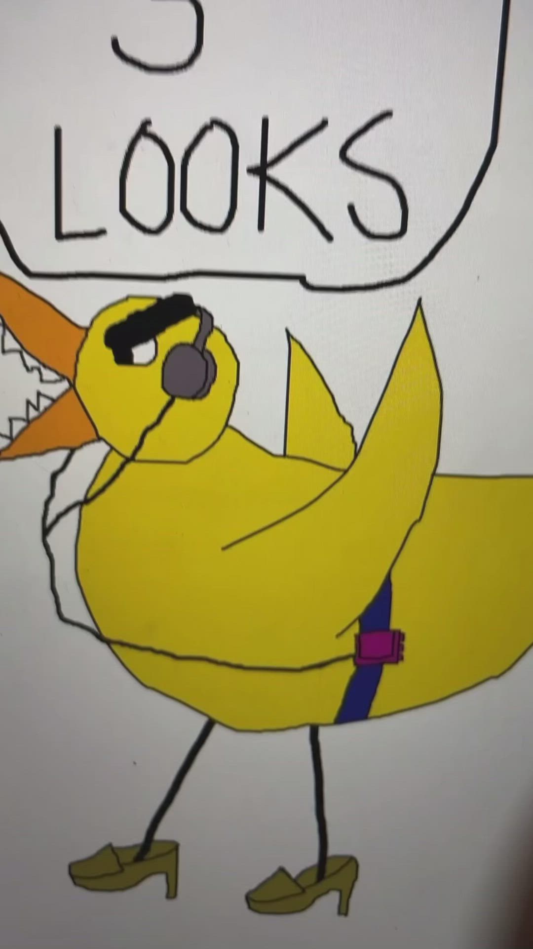 This may contain: a drawing of a duck with headphones and the words 3 looks written above it