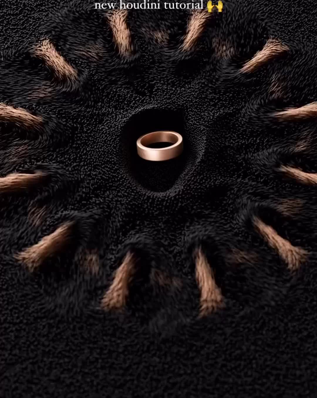 This may contain: a wedding ring sitting on top of a black surface with brown and white stripes around it